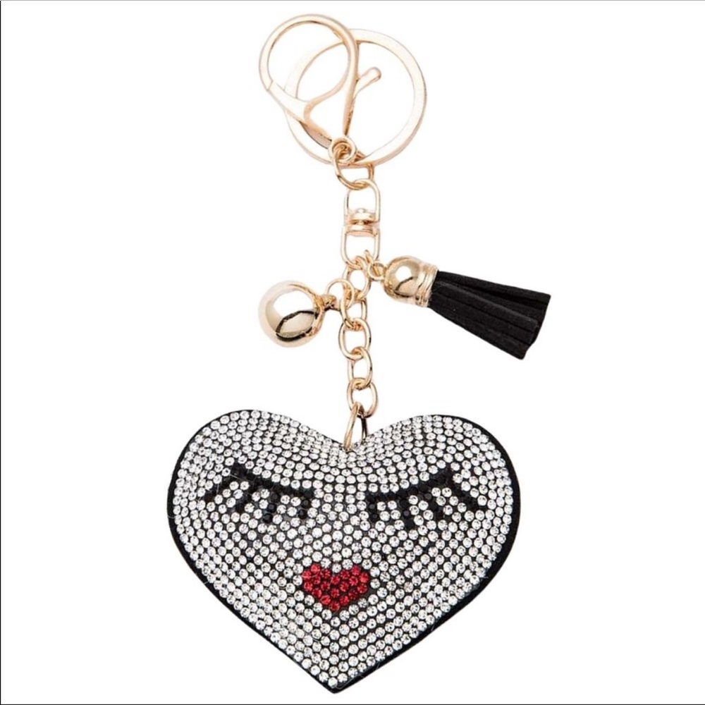 Rhinestone Puffy Tassel Purse Charm Keychain
